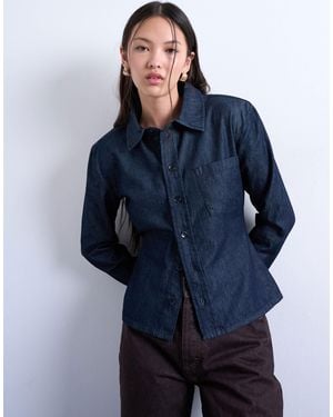 TOPSHOP Denim Strong Shoulder Pad Shirt - Blue