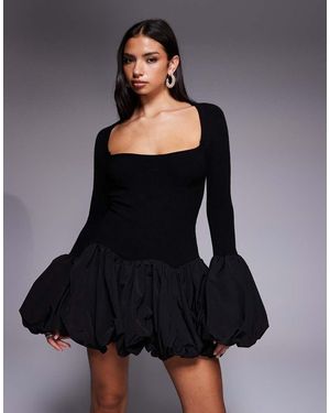 ASOS Knitted Mini Dress With Bubble Hem And Cuff - Black