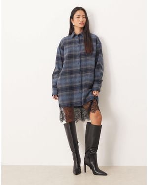 ASOS Shirt Mini Dress With High Low Curved Hem - Blue