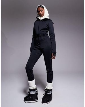 ASOS 4505 Ski & Snow Asos 4505 Ski Soft Shell Belted Ski Suit With Skinny Leg And Faux Fur Hood - Blue