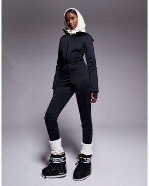 ASOS 4505 Ski & Snow Asos 4505 Ski Soft Shell Belted Ski Suit With Skinny Leg And Faux Fur Hood - Blue