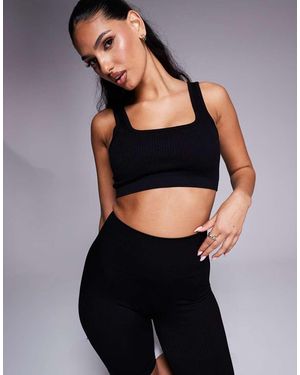 4505 Icon Mid Impact Seamless Rib Sports Bra With Square Neck - Black
