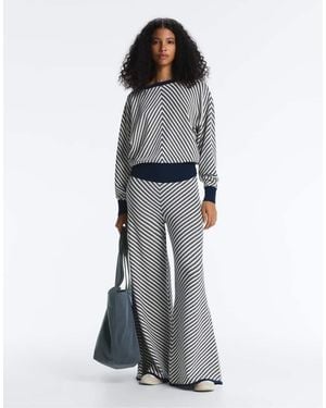 Oysho Diagonal Stripe Wide-Leg Knit Trousers - Grey