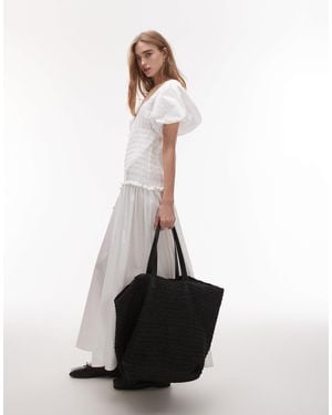 TOPSHOP Puff Sleeve Square Neck Shirred Midi Dress - White