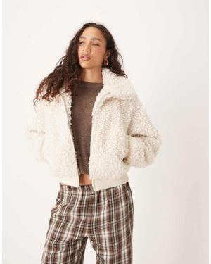 Brave Soul Faux Shearling Bomber Jacket - Natural