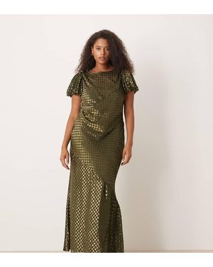 ASOS Vestido Largo Verde Con Cuello Ancho De Terciopelo Devoré De Asos Design Curve-Rojo