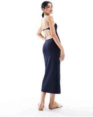 Pull&Bear Contrast Trim Backless Maxi Dress - Blue