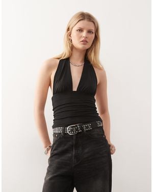 Weekday Aline Deep Halter Neck Top - Black