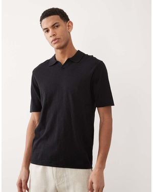 Jack & Jones Open Collar Knitted Polo - Black