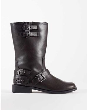 ASOS Asher Flat Biker Boots - Black