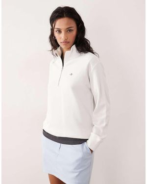 GANT Sudadera Blanco Crudo Con Media Cremallera Y Logo De Escudo De