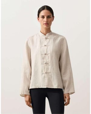 Oysho 100% Linen Stand-up Collar Jacket With Buttons - Natural