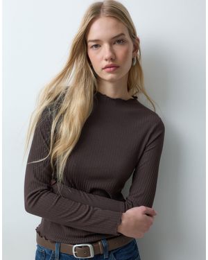 JJ Rebel Long Sleeved Lettuce Hem Top - Grey