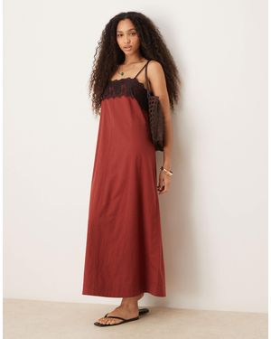 ASOS Lace Overlay Midi Cami Dress - Red