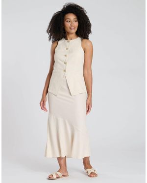 South Beach Linen Blend Midi Skirt - White