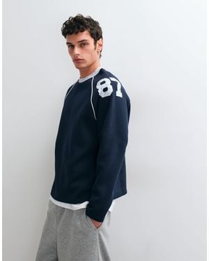 ASOS Relaxed Raglan Crew With Piping & Pigment Print - Blue
