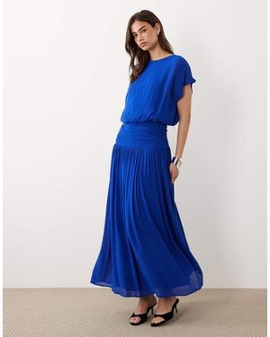 Nobody's Child Occasion Pamela Boat Neck Draped Bodice Drop Waist Maxi Dress - Blue