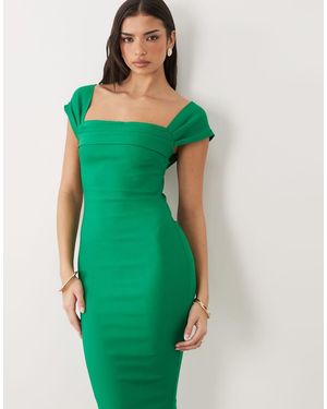 Vesper Vestito Fasciante Al Polpaccio Con Spalle Scoperte E Scollo Bardot - Verde