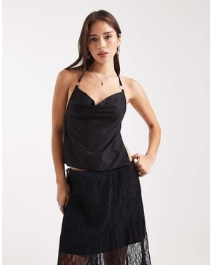 Edikted Bella Cowl Neck Halter Top - Black