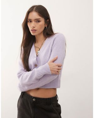 Monki Cropped Knitted Cardigan With Pockets - Purple