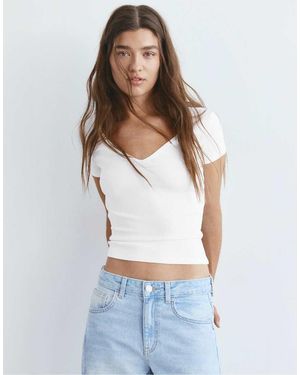 Pull&Bear V-neck T-shirt - White