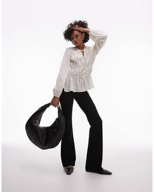 TOPSHOP Spot Jacquard Cropped Shirt - White