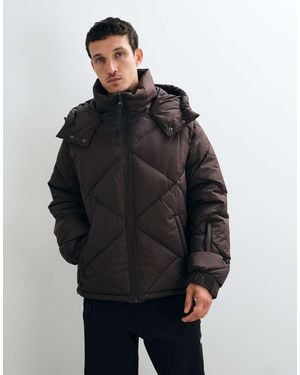 ASOS 4505 Ski & Snow 4505 Ski Water Repellent Diagonal Quilt Puffer Jacket With Hood - Grey
