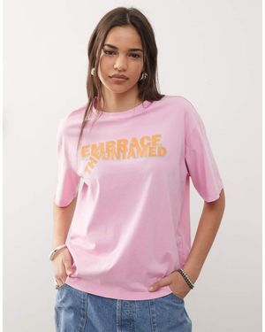 Noisy May Oversized Tee With Front Slogan - Pink