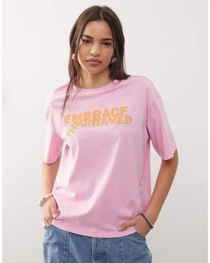Noisy May T-Shirt Oversize Con Scritta Sul Davanti - Rosa