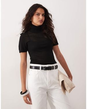 ASOS Sheer Knit Grown On Neck Sheer T-shirt - Black