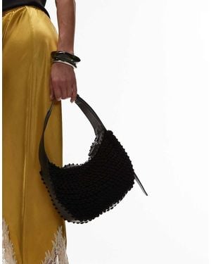 TOPSHOP Gracia Crochet & Leather Bag With Buckle Strap - Black