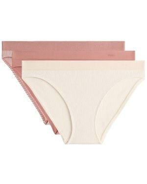 Oysho 3 Seamless Soft-Touch Striped Classic Briefs - White