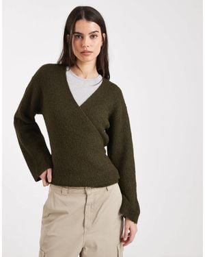 4th & Reckless Ribbed Knitted Wrap Tie Cardigan - Green