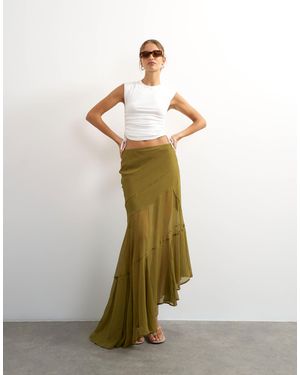 TOPSHOP Sheer Paneled Asymmetrical Maxi Skirt - Blue