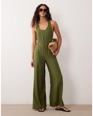 ASOS Mono Largo De Pernera Ancha Con Detalle Retorcido En La Espalda De -Verde