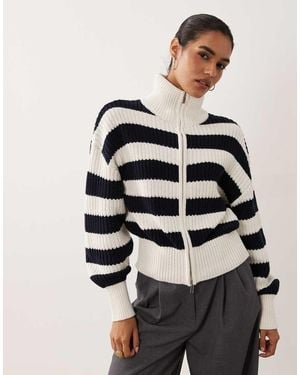 Gina Tricot Rich Cotton Knitted Zip Cardigan - White