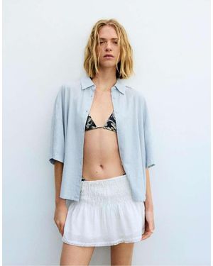 Pull&Bear Short Sleeve Linen Blend Shirt - Blue