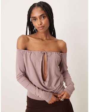 Motel Sore Off Shoulder Long Sleeve Top - Pink