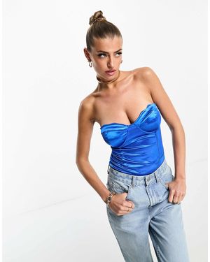 Saint Genies Underwire Strect Satin Corset Bodysuit - Blue