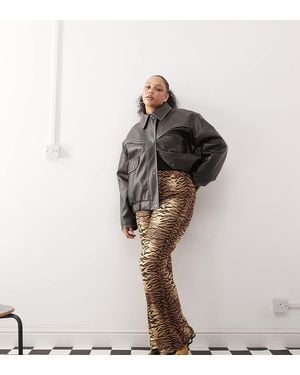 Noisy May Tiger Print Flare Trousers - Brown