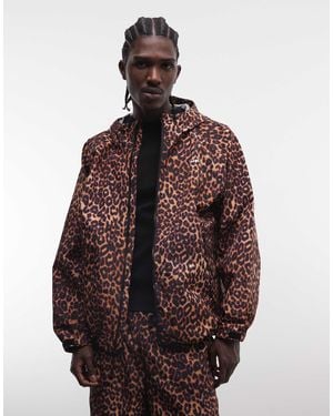 Huf Rainier Leopard Print Shell Jacket Co-ord - Red