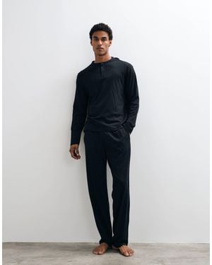 ASOS Relaxed Pyjama Set With Long Sleeve Henley - Blue