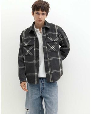 Pull&Bear Overshirt A Maniche Lunghe A Quadri - Grigio