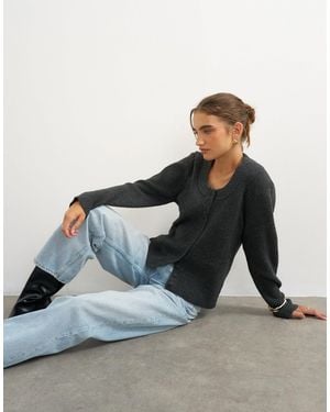 TOPSHOP Gilet en maille à col rond en coal - Bleu