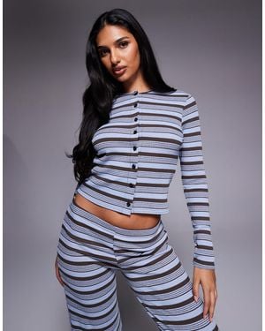 Kaiia Exclusive Ribbed Knit Button Through Cardigan Top Co-Ord - Blue