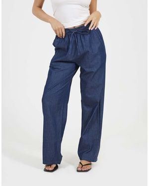 Brave Soul Chambray Straight Leg Trousers - Blue