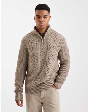 New Look 1/4 Zip Cable Knit Jumper - Natural