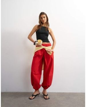 TOPSHOP Pantalones Roja De Corte Bombacho De Popelina - Rojo