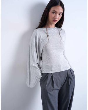 TOPSHOP Top A Maniche Lunghe Mélange Con Dettaglio A Mantella - Blu