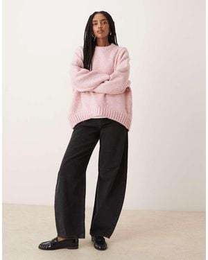 ASOS Oversized Crew Neck Jumper With Curved Hem - Pink